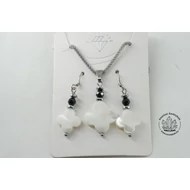 Gyöngyház lóhere  medál és füli szett