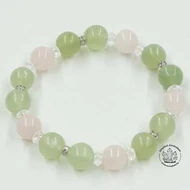 Jade-rózsakvarc 10 mm-es strasszos karkötő