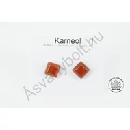 Karneol 6x6-os négyzet nemesacélos füli