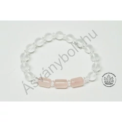Hegyikristály karkötő rózsakvarc hengerrel
