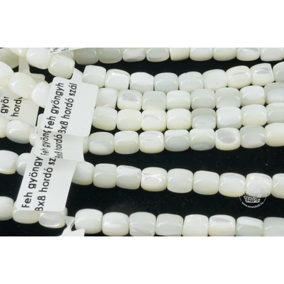 Fehér gyöngyház 8x8 mm hordó szál