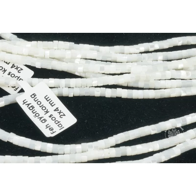 Fehér gyöngyház lapos korong 2x4 mm