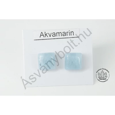 Akvamarin 8x8-as négyzet nemesacél beszúrós füli