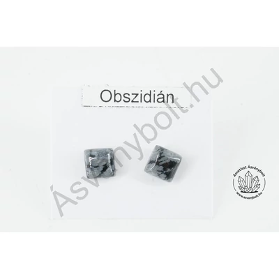 Hópehely obszidián 6x6-os négyzet nemesacélos füli