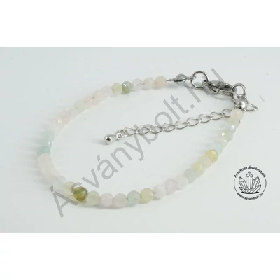 Akvamarin morganit fazettált 4-es golyós kapcsos karkötő
