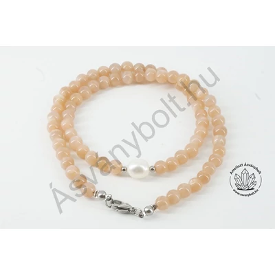 Barna holdkő 6-os golyós lánc tenyésztett gyönggyel