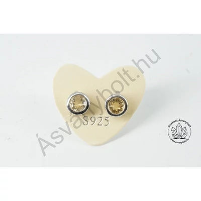 Citrin 5 mm fazettált köves button ezüst füli