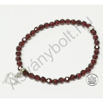 Gránát fazettált 4-es karkötő lyukas szív függővel