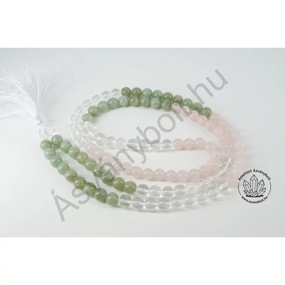 Hegyikristály jade rózsakvarc 8-as golyós mala Hegyikristály jade rózsakvarc 8-as golyós mala