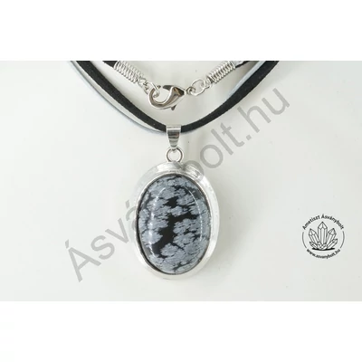 Hópehely obszidián foglalt medál bőrláncon