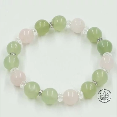 Jade-rózsakvarc 10 mm-es strasszos karkötő