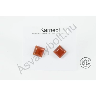 Karneol 6x6-os négyzet nemesacélos füli