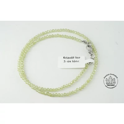 Krizolit fazettált 3 mm-es golyós lánc
