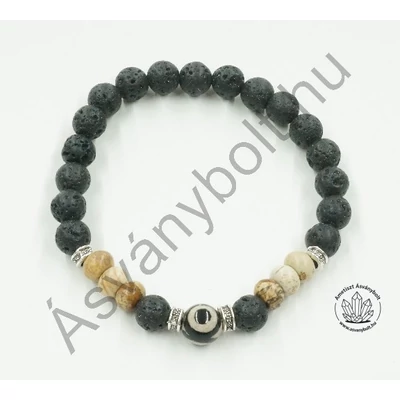 Lávakő-tájképjáspis Dzi szemes karkötő