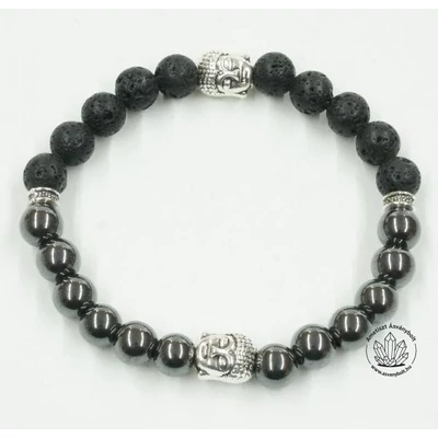 Lávaköves hematitos férfi Buddha  karkötő