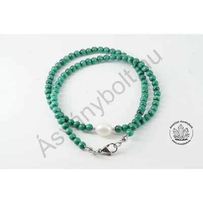 Malachit 4 mm-es golyós lánc tenyésztett gyönggyel