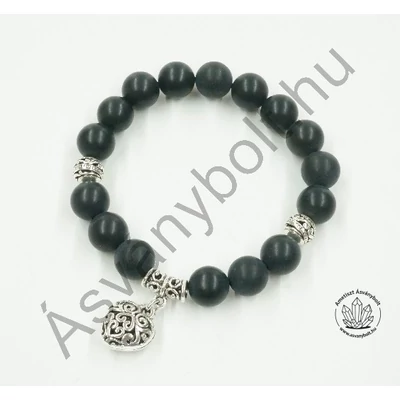 Matt ónix 10-es karkötő szív fűggővel