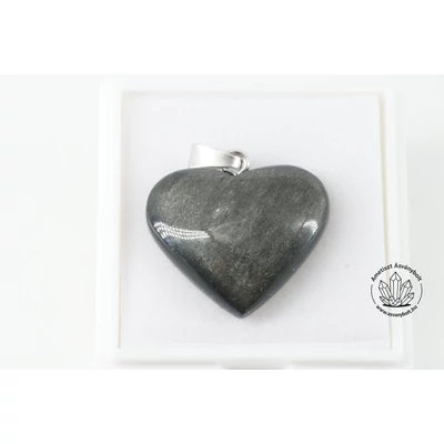 Obszidián ezüst kis szív medál 7200