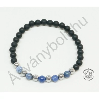 Ónix matt 6-os karkötő szodalittal, hematittal