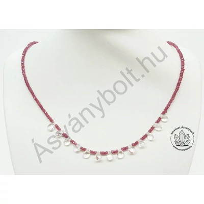 Rubin fazettált lánc hegyikristály lapos cseppel Rubin fazettált lánc hegyikristály lapos cseppel