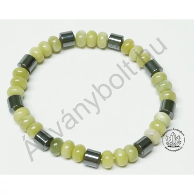 Szerpentin korong karkötő hematittal