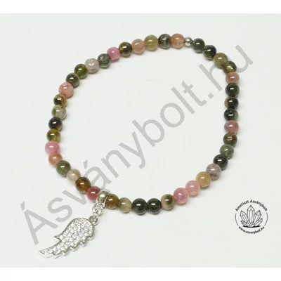 Turmalin 4-es golyós karkötő angyalszárny függővel
