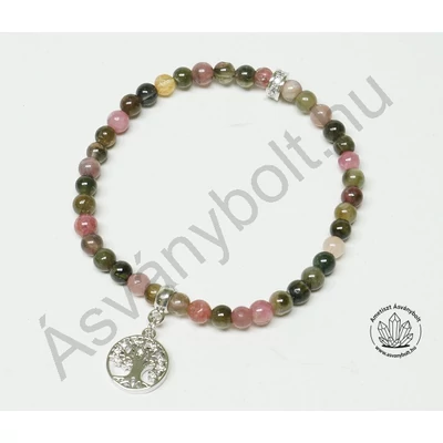 Turmalin 4-es golyós karkötő életfa függővel