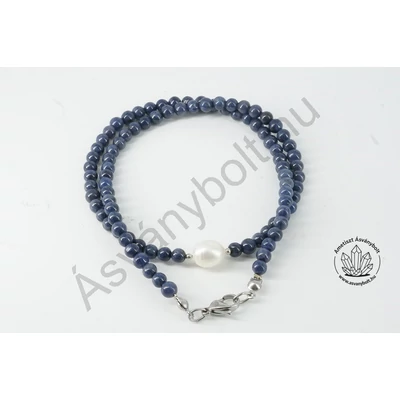 Zafír 4 mm-es golyós lánc tenyésztett gyönggyel Zafír 4 mm-es golyós lánc tenyésztett gyönggyel