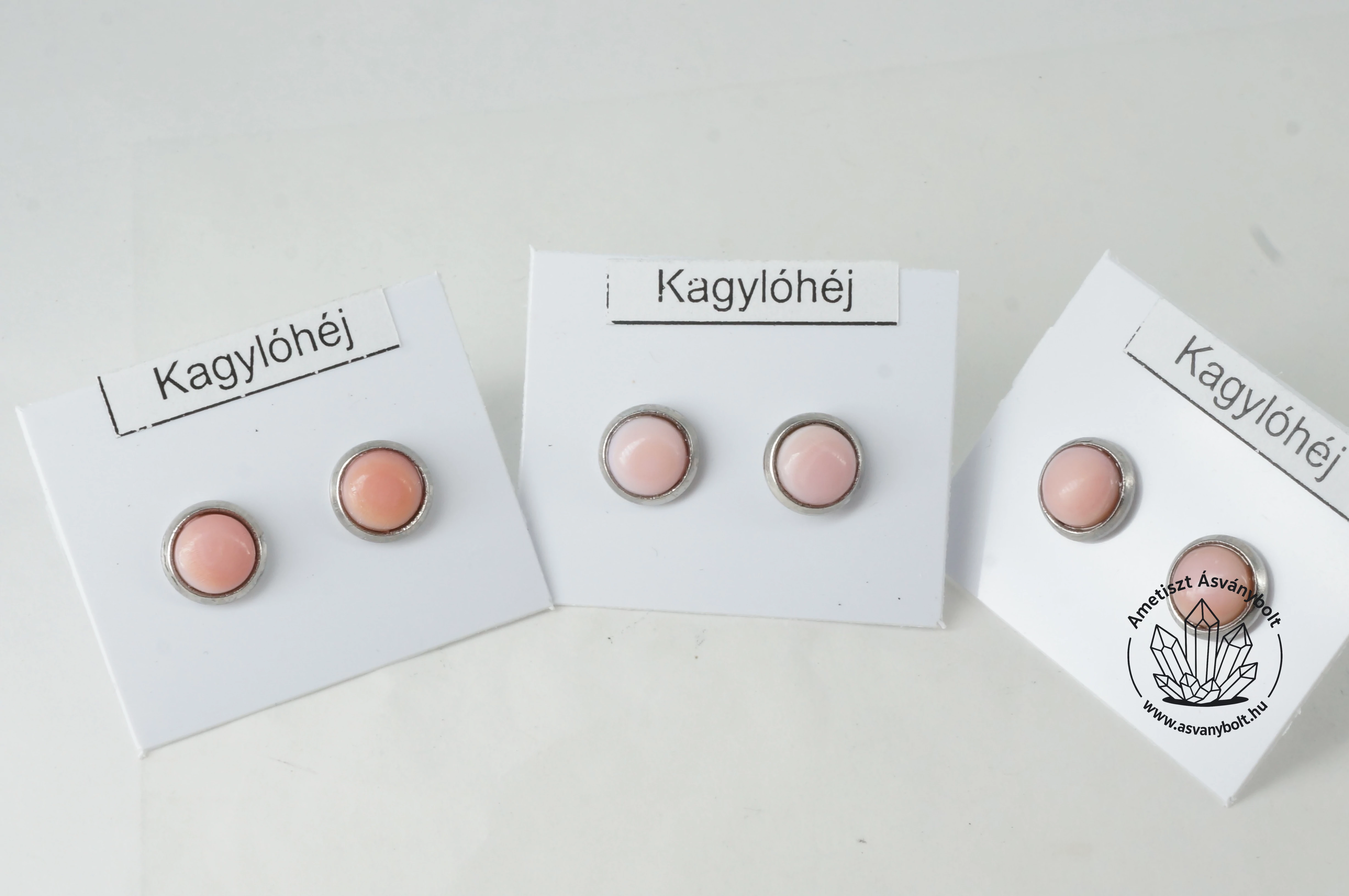 Kagylóhéj rózsaszín 6 mm-es  füli nemesacélban