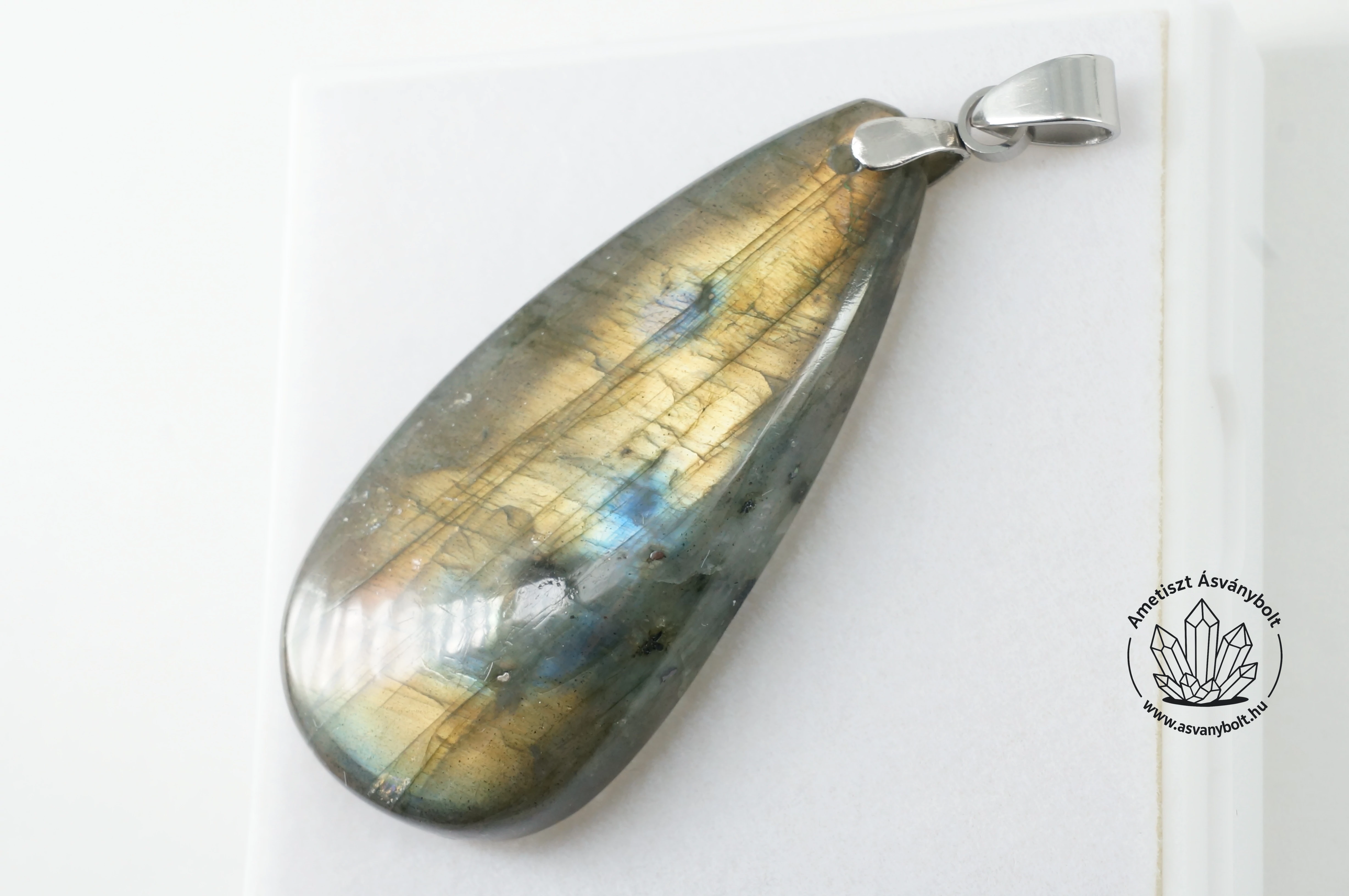 Labradorit bronzos nagy csepp fúrt medál 14300