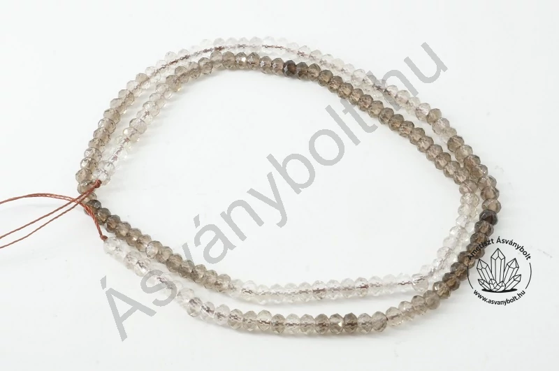 Füstkvarc szakaszos 3x4 mm fazettált tárcsa szál