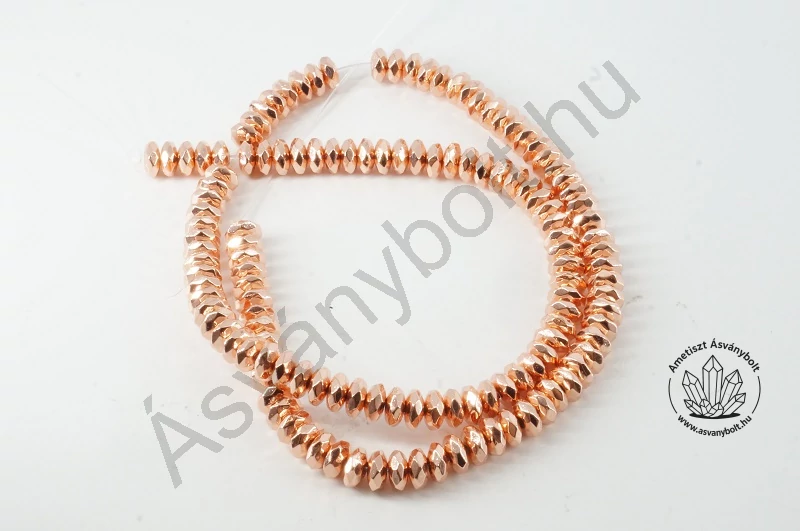 Hematit rózsaarany 6x3 mm fazettált tárcsa szál