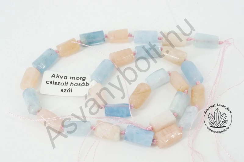 Akvamarin morganit csiszolt hasáb szál