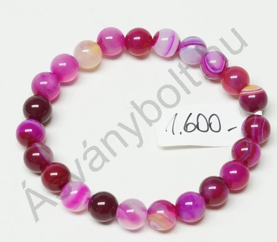 Achát festett fuxia 8 mm-es karkötő