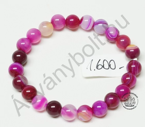 Achát festett fuxia 8 mm-es karkötő