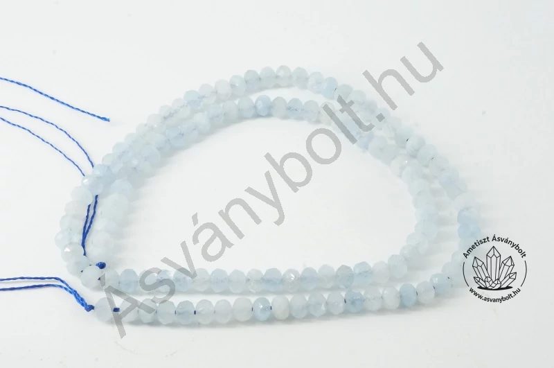 Akvamarin 4x5 mm fazettált tárcsa szál