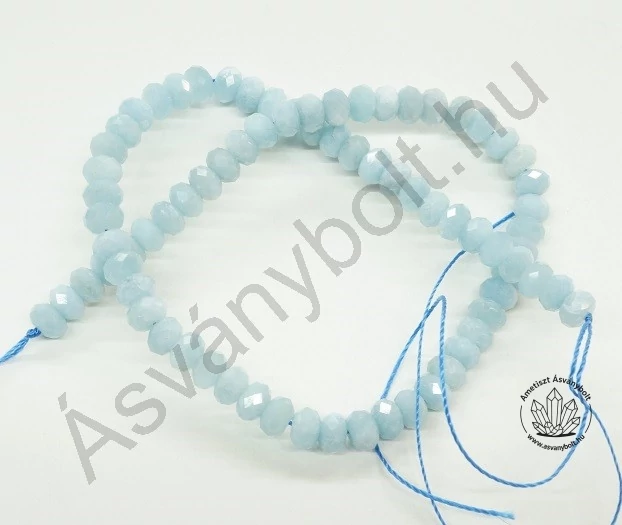 Akvamarin 5x8 mm-es fazettált korong szál