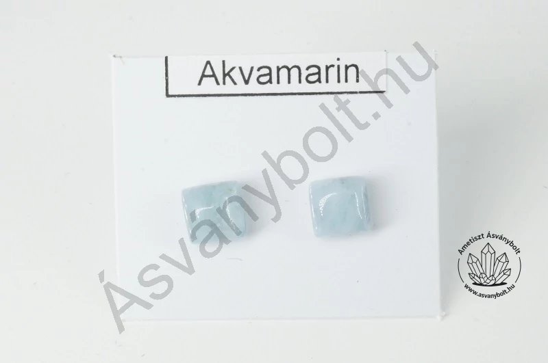 Akvamarin 6x6-os négyzet nemesacél beszúrós füli