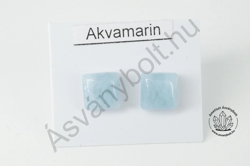 Akvamarin 8x8-as négyzet nemesacél beszúrós füli