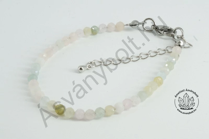 Akvamarin morganit fazettált 4-es golyós kapcsos karkötő