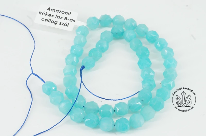 Amazonit kékes fazettált 8-as csillag szál