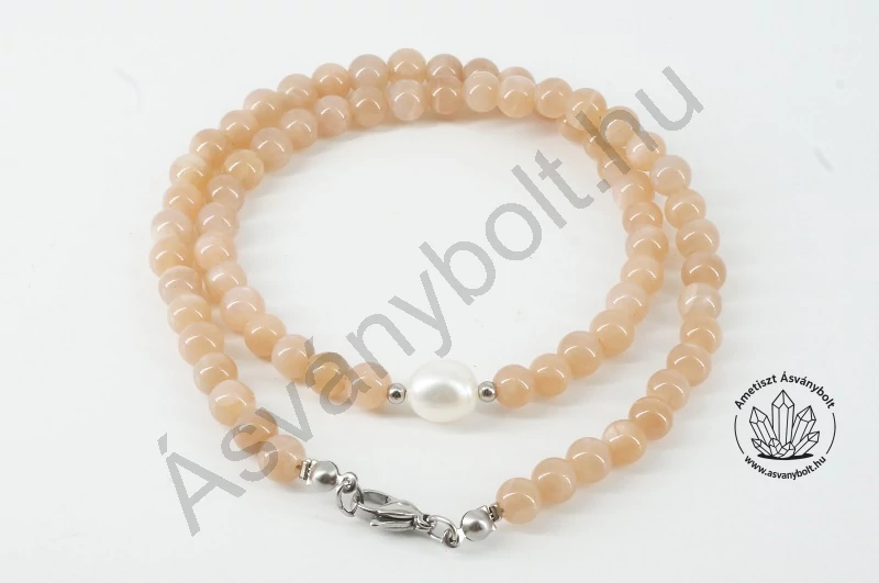 Barna holdkő 6-os golyós lánc tenyésztett gyönggyel