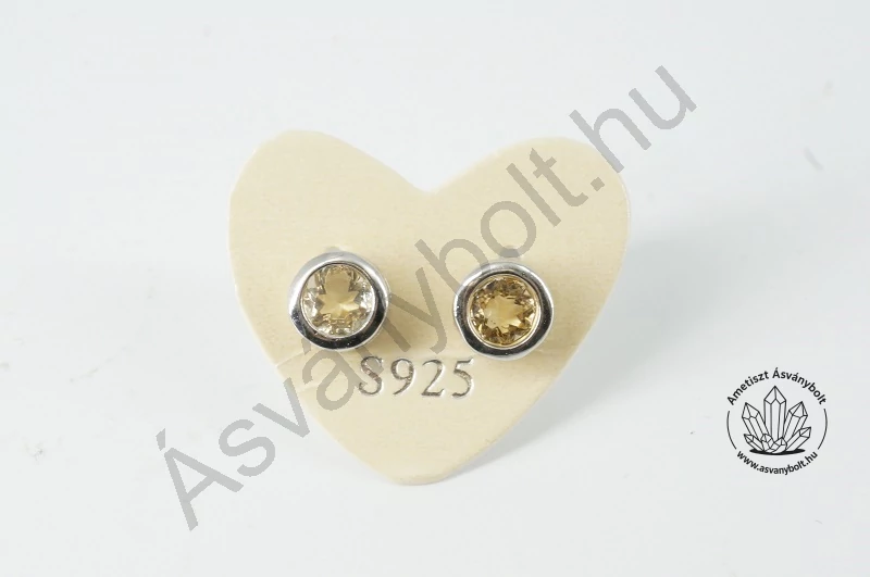 Citrin 5 mm fazettált köves button ezüst füli