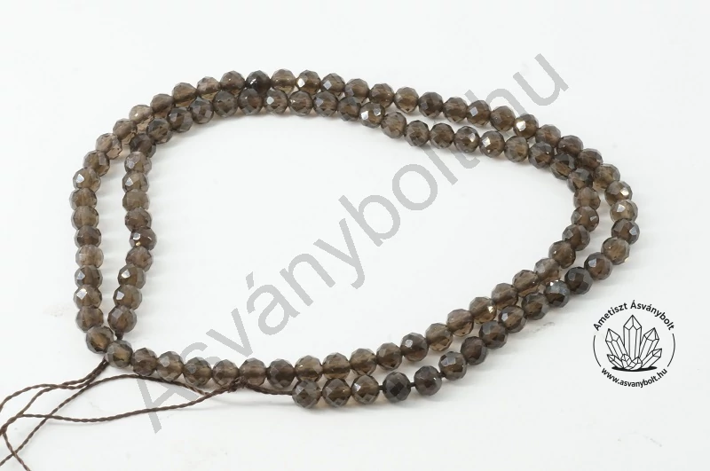 Füstkvarc 4 mm-es fazettált golyós szál