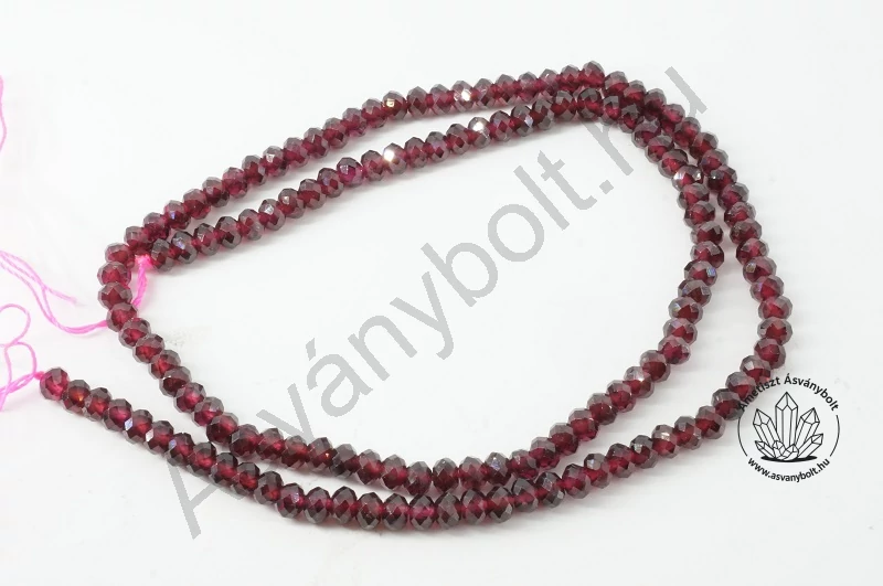 Gránát 3x4 mm fazettált tárcsa szál