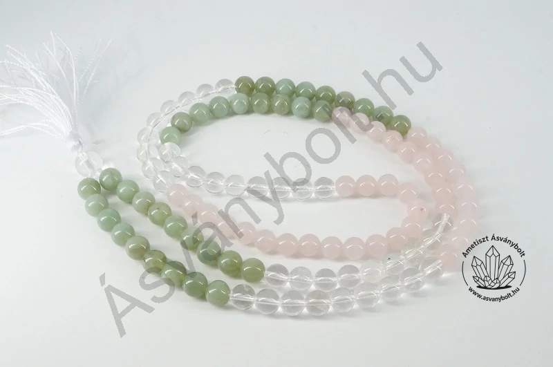 Hegyikristály jade rózsakvarc 8-as golyós mala