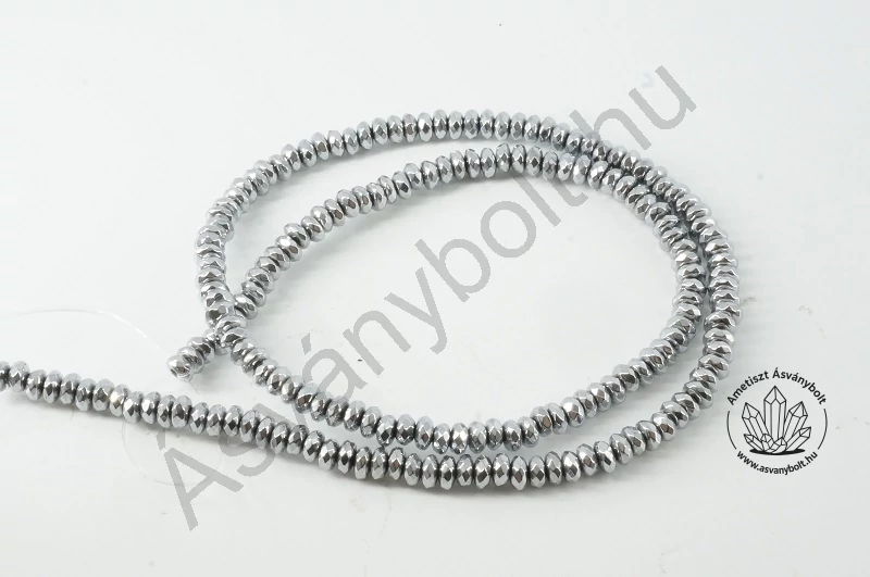 Hematit ezüstszínű 4x2 mm fazettált tárcsa szál