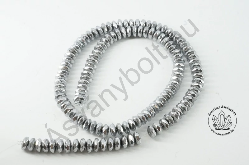 Hematit ezüstszínű 6x3 mm fazettált tárcsa szál