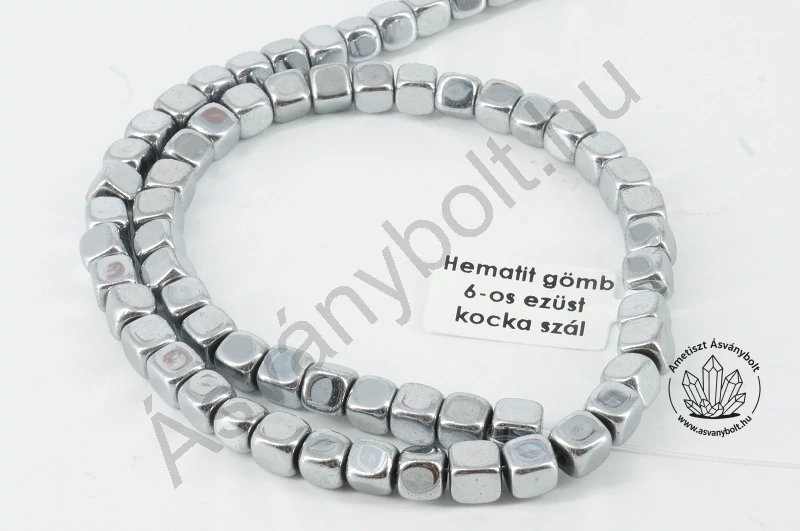 Hematit gömbölyített 6 mm-es ezüst kocka szál