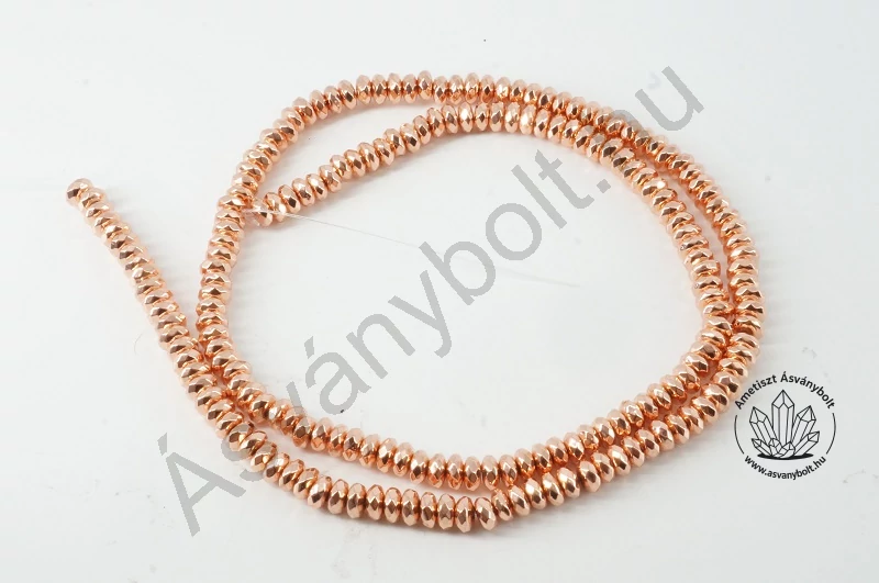 Hematit rózsaarany 4x2 mm fazettált tárcsa szál